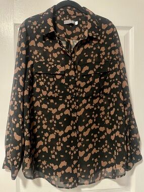 Mint Velvet Black & Brown Spot-Print Button-Down Shirt Size 10